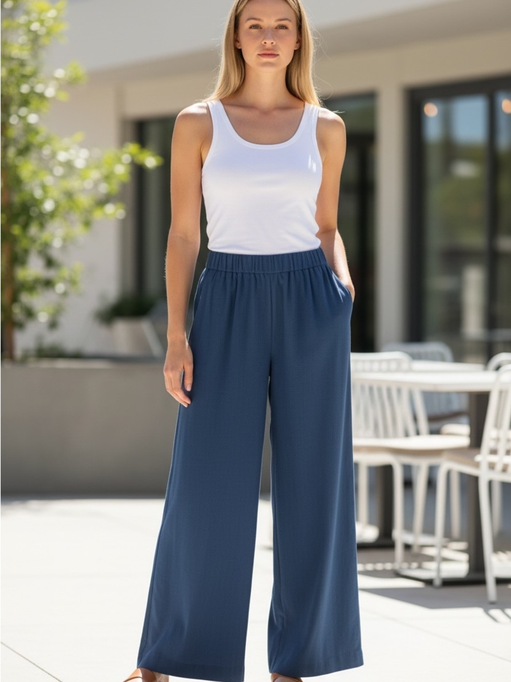 All in motion wide-Leg Pull-On Pants in Navy Blue